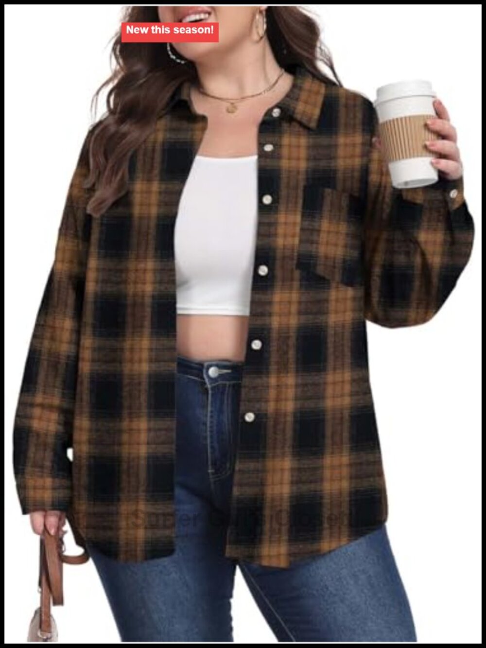Plus Size Cotton Blend Flannel Button Down Shirt Relaxed Plaid